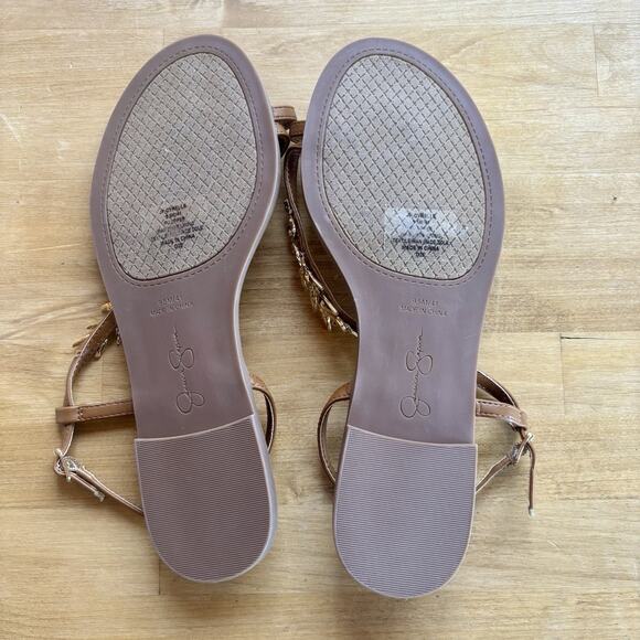 Women's Jessica Simpson Gold Leaf Metallic Flip Flops brown Flats 9.5 NEW - Picture 3 of 7
